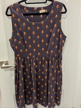 Sleeveless Light Purple Dress with Orange Floral Print 100% Cotton